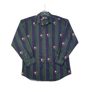 Vintage 90s Ralph Lauren Chaps Large Striped AOP Crest Striped Button Down Shirt
